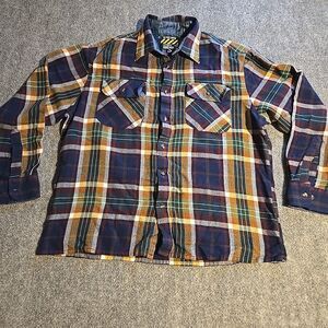Vtg Big Rock Canyon Flannel Shirt Mens Large Multi-Color Plaid Rugged Wear Y2K